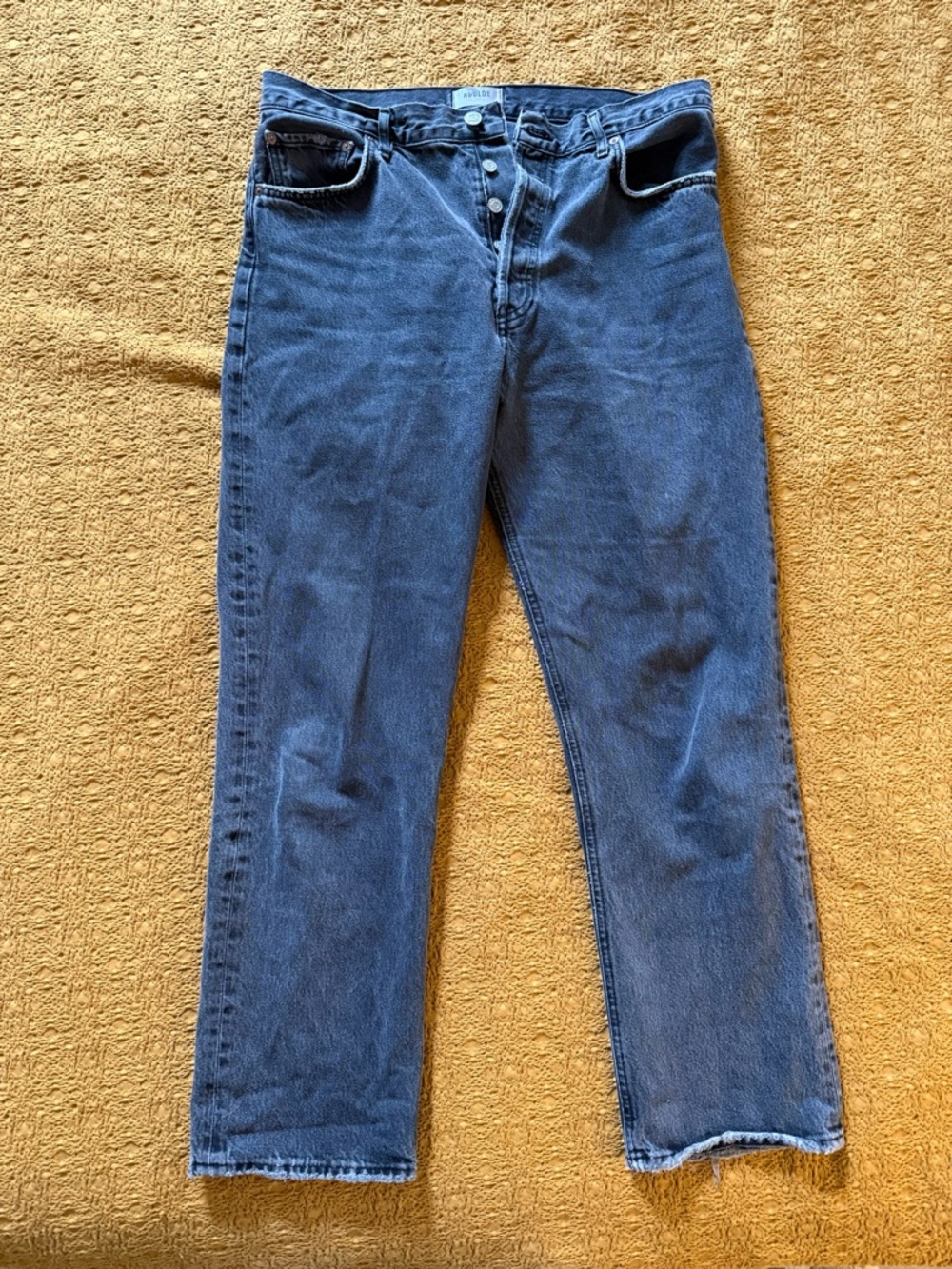 Agolde Light Black Wash Straight-Leg Jeans with Button Fly